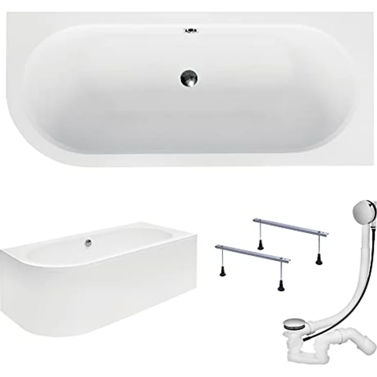 KOLMAN Badewanne Eckbadewanne Rechteck Avita 180x80 Rechts mit Acrylschürze - Ablaufgarnitur VIEGA & Füße – Bild 1