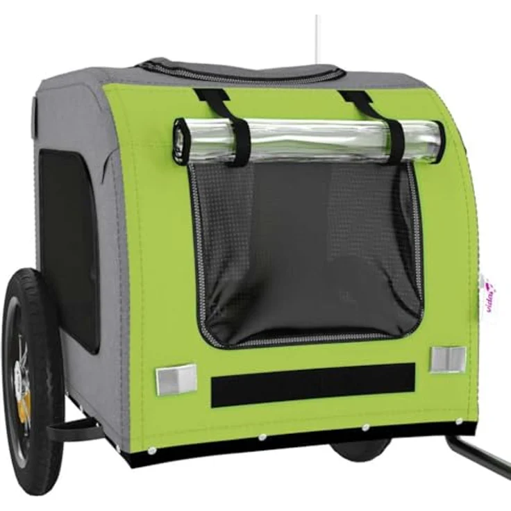 vidaXL Hunde-Transportbox Fahrradanhänger, Grün und Grau, Oxford-Gewebe, Eisen, für kleine Hunde und Katzen, max. 30 kg belastbar – Bild 6