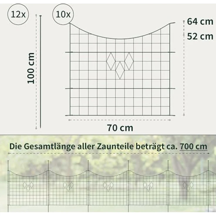 VERDOBA Teichzaun Gartenzaun Hundezaun - Erweiterbarer Metall Gitterzaun in Grün, Braun oder Anthrazit, 5-20er Set – Bild 2