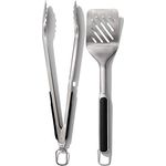 OXO Good Grips Set aus Wender und Zange zum Grillen – spülmaschinenfestes Grillzangen-Set mit Fleischwender aus Edelstahl – 41 cm und 47,5 cm