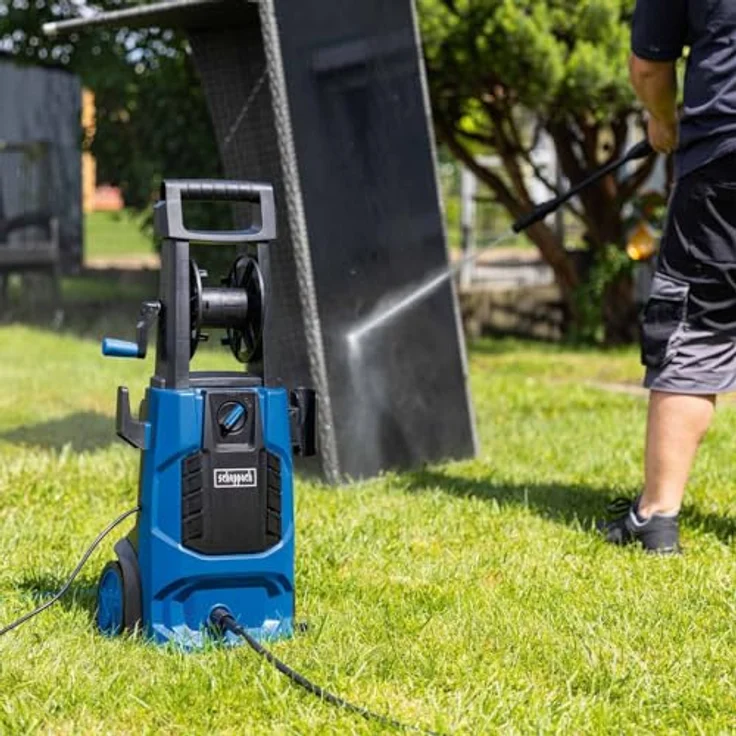 Scheppach HCE2800 Hochdruckreiniger, 180 bar, 480 l/h, 5 m Schlauch, inkl. Fahrvorrichtung, Schlauchtrommel & 10-tlg. Zubehör – Bild 9