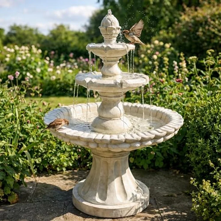 Köhko® Wasserspiel Markkleeberg, klassischer Etagenbrunnen aus Kunststein mit Pumpe, Vogelbad 13010 für Garten und Terrasse – Bild 5