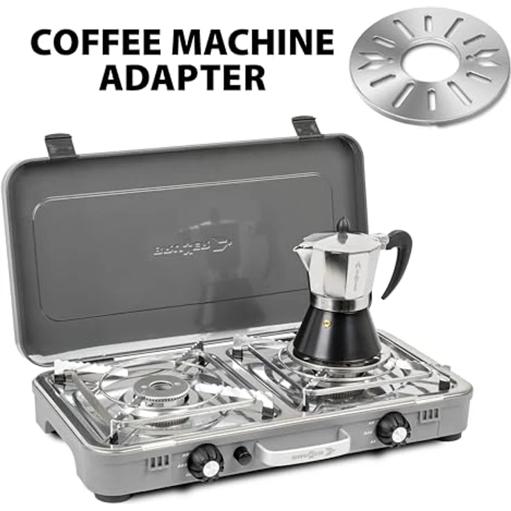 Brunner Devil Kookmaster GP, 2-flammiger Gaskocher mit Edelstahl-Kochfläche und piezoelektrischer Zündung, inkl. Grillplatten – Bild 7