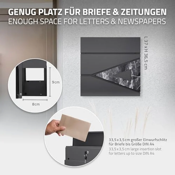 ML-DESIGN Standbriefkasten mit Zeitungsfach, Edelstahl Silber, inkl. Standfuß 120cm, wetterfest und rostfrei – Bild 6