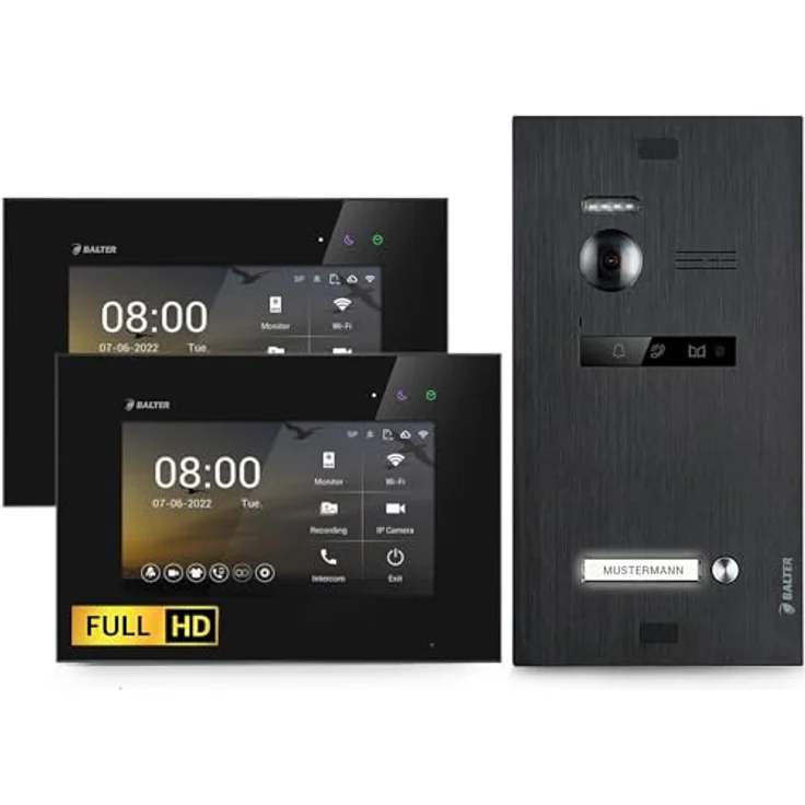 Balter Video-Türsprechanlage EVO HD, Komplettset für Einfamilienhaus, 2x 7 Zoll Monitor, Full HD, 2-Draht, Schwarz – Bild 1