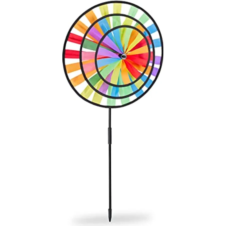 Relaxdays 4 x Windrad Gartenstecker, Regenbogen Design, für Balkon oder Terrasse, 73,5 x 35,5 x 15 cm, bunt – Bild 1