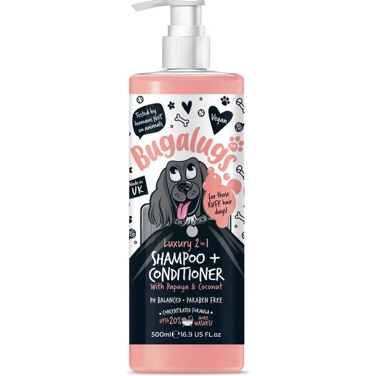 Bugalugs 2-in-1 Hundeshampoo + Conditioner, Papaya & Kokosnuss, reinigt, pflegt und entwirrt mit luxuriösem Duft