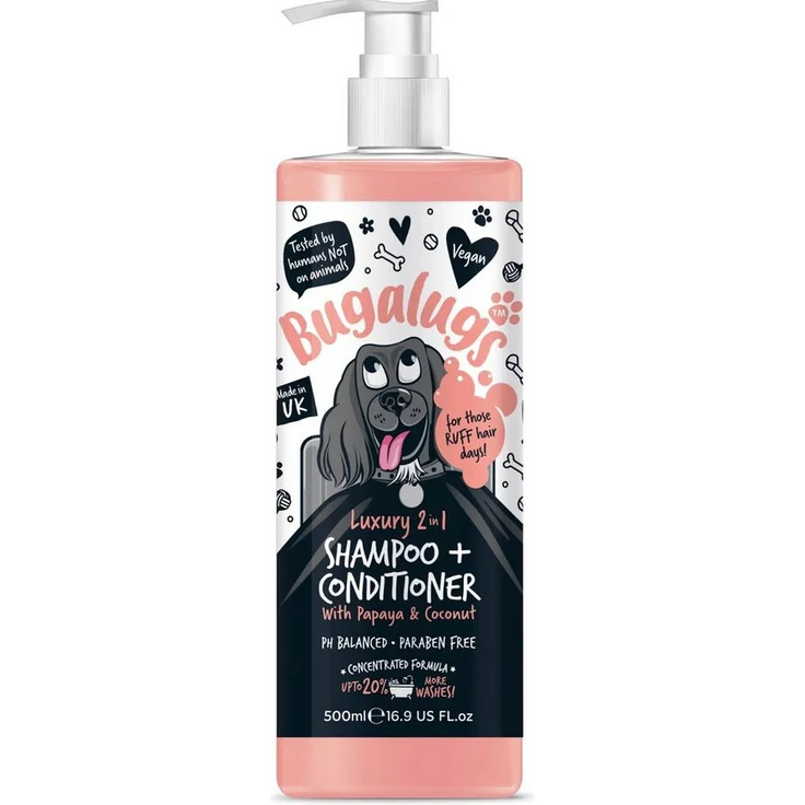 Bugalugs 2-in-1 Hundeshampoo + Conditioner, Papaya & Kokosnuss, reinigt, pflegt und entwirrt mit luxuriösem Duft