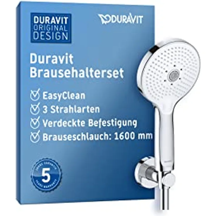 Duravit Universal Brausehalterset, wassersparende Handbrause rund ((Ø 120 mm), Brausehalterung, flexibler Brauseschlauch, Chrom