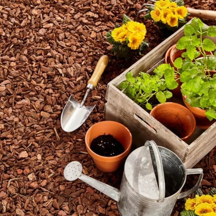 GALAMIO Pinienrinde Fein 8-15mm, 720l Rindenmulch für Pflanzen und Garten, dekorativer rostrote Bodenbelag, effektiver Unkrautschutz – Bild 5