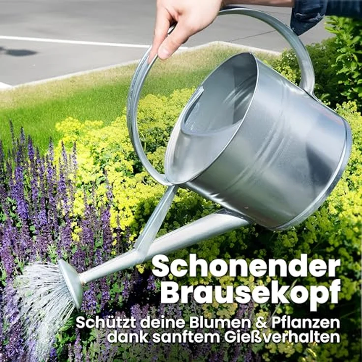 hrb Gießkanne Zinkgießkanne 10 L, feuerverzinkt, langlebige Metallgießkanne Kanne, aufschraubbarer Ausguss, silber – Bild 8