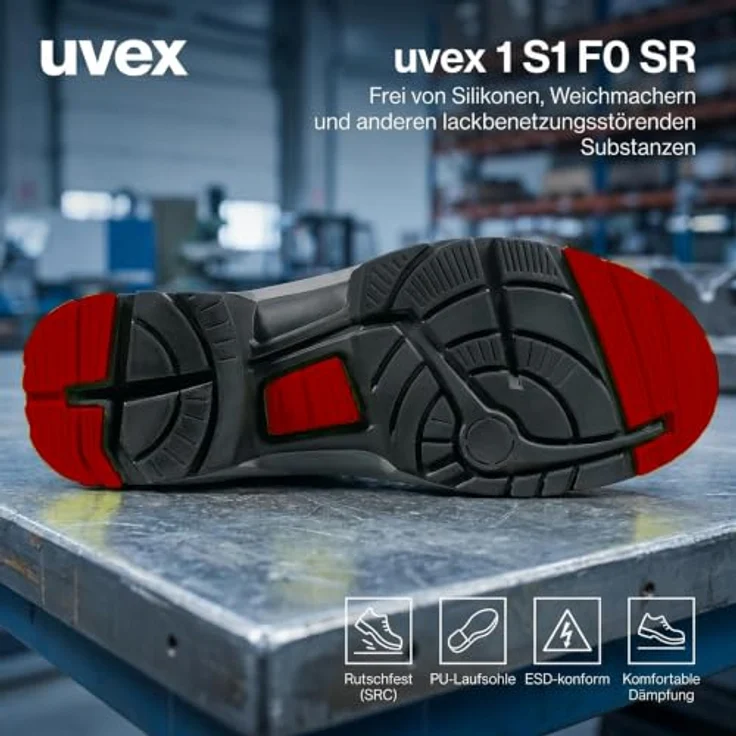 Uvex 8546, Unisex Sicherheitsschuhe, Schwarz/Grau/Rot, S1 FO, rutschfest, Schnürverschluss, ESDfähig – Bild 3