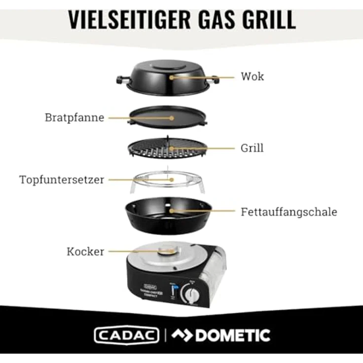 Cadac Safari Chef 30 Compact Gasgrill leichtgewichtiger Campinggrill ø 30 cm 6525L1-10-UN – Bild 3