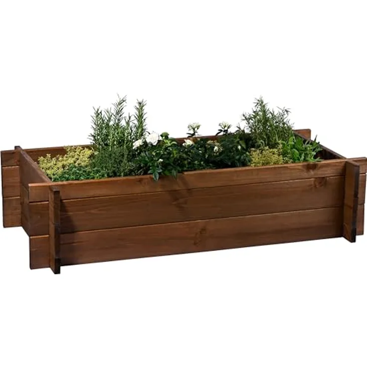 dobar® Hochbeet Massivholz Stecksystem Gr. M stapelbar - Pflanzkasten - 117 x 58,5 x 27,5 cm - Dunkelbraun