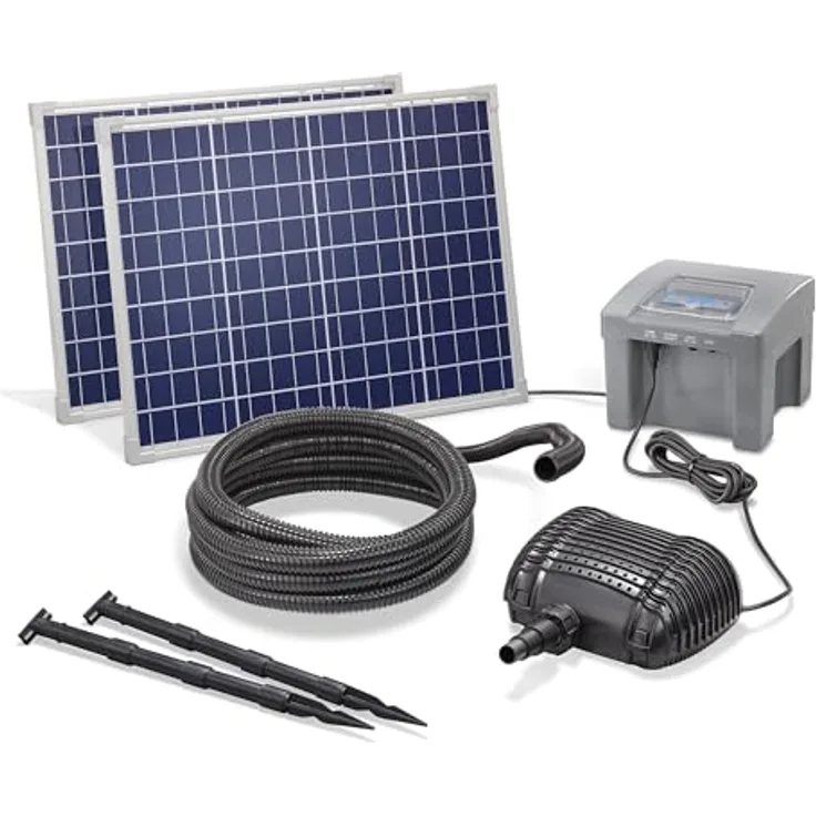 Esotec Solar Bachlaufset WATERFALL 100/2600, Komplettset mit 50 Wp Solarmodulen und Akkuspeicher, Tauchpumpe 2600 l/h