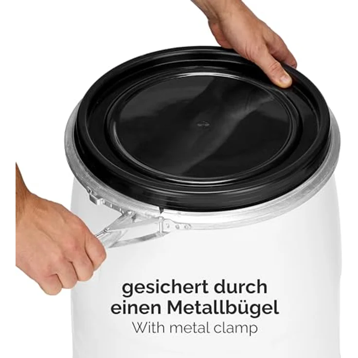 Garronda 60 Liter Weithalsfass aus HDPE, Regenfass für Garten und Lebensmittel, weiß, GD-0078 – Bild 4