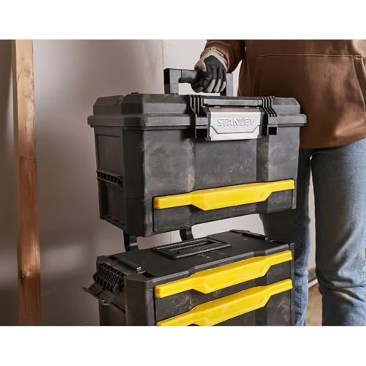 Stanley Rollende Werkstatt aus Metall-Kunststoff 1-79-206 ? Werkzeugwagen leer mit 3 modularen Einheiten ? Vielseitige Werkzeugbox für Kleinteile und große Werkzeuge – Bild 35