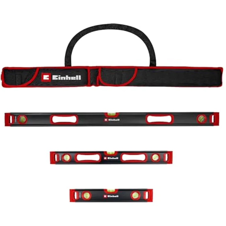 Einhell 3-tlg. Profi-Wasserwaagen-Set, 40/60/100 cm, hohe Messgenauigkeit, stoßfeste Libellen, stabiles Aluminiumprofil, inklusive Tragetasche
