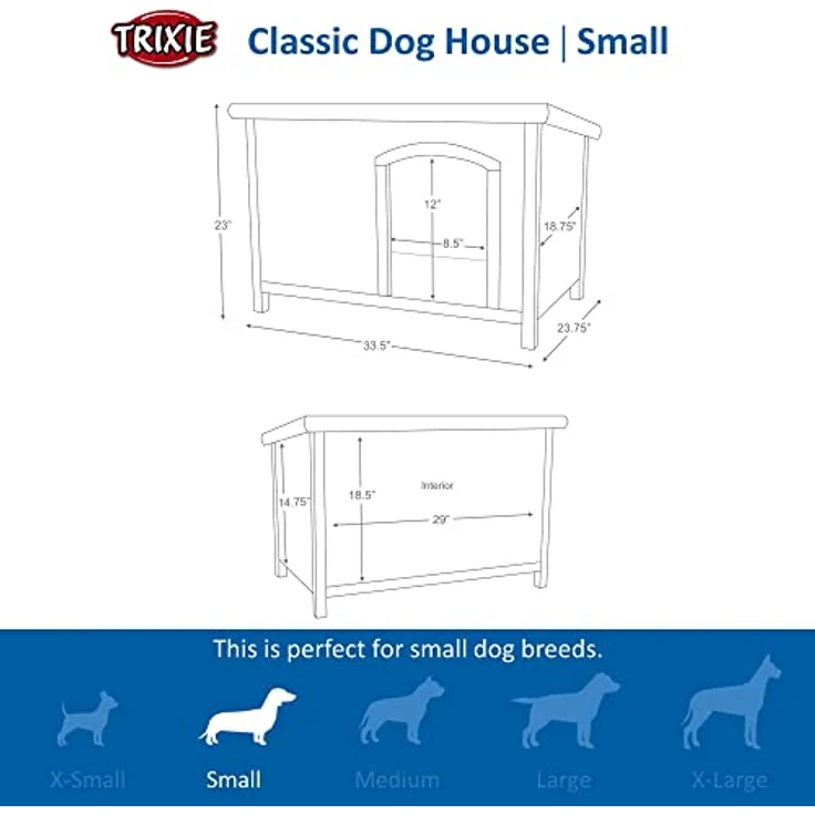 TRIXIE wetterfestes und aufklappbares Hundehaus "natura Hundehütte Classic Flachdach, S–M: 85 × 58 × 60 cm, grau"- 39561 – Bild 3