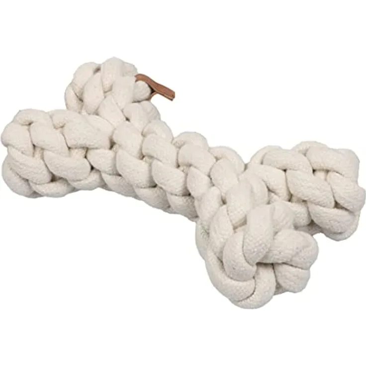 D&D Home, Hundespielzeug mit Zahnung Rope Toy S – 19 cm Beige, Spielzeug, 100% Baumwolle, trägt zu gesunden Zähnen und Zahnfleisch bei, ideal zum Ziehen, Spielseil in Knochenform