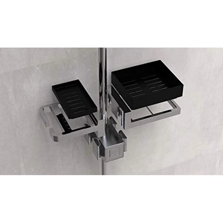 Schütte BLUEPERL Duschsystem ohne Armatur mit Ablage, Komplett Dusch-Set (Regendusche mit Wandhalterung, Duschsäule, 22,5 x 22,5cm Duschkopf und Brauseschlauch) 60566, Chrom/Schwarz – Bild 4