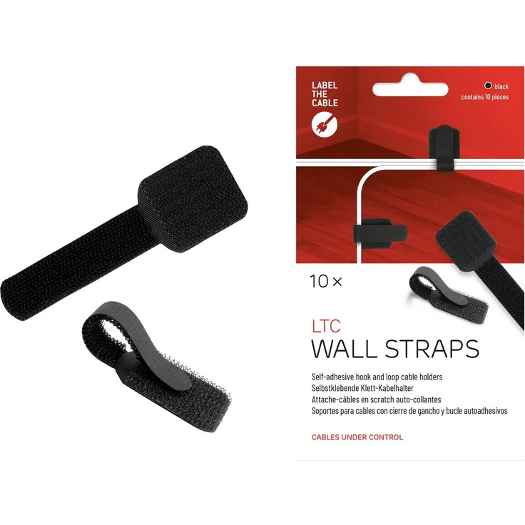 LABEL-THE-CABLE LTC WALL STRAPS, Kabelhalter für Wandmontage, 9 cm, Schwarz, Packung mit 10