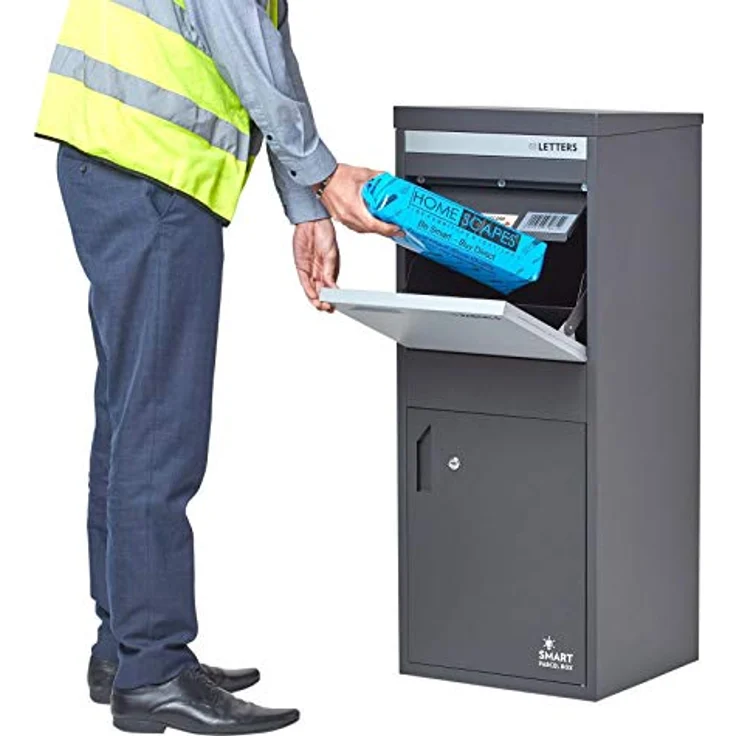 Smart Parcel Box L grau 42x39x103 cm, Briefkasten mit Rückholsperre, Paketentnahme vorne & hinten, wetterfest & rostfrei – Bild 1