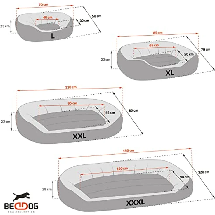 BedDog® Hundebett Sunny 4in1, großes Hundekörbchen aus Cordura, waschbares Hundebett mit Rand, Hundekissen oval-rund, für drinnen und draußen, XXXL, Rock-Flow, grau-anthrazit – Bild 4