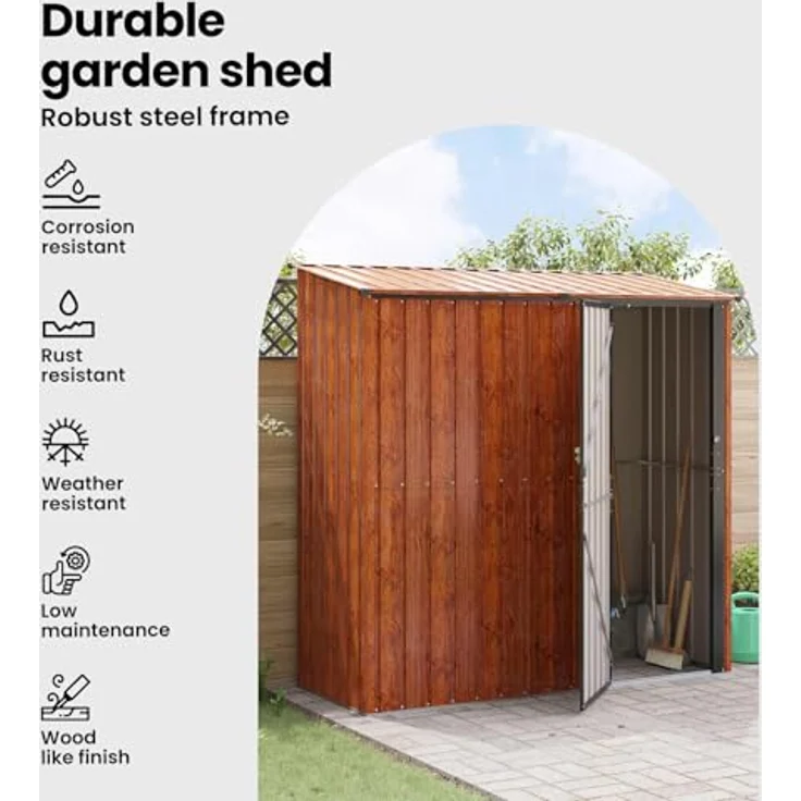 vidaXL Gartenhütte Braun, Metall Garten- und Terrassen-Speicher, wetterfest, 203 x 85,5 x 200 cm, viel Platz für Werkzeuge – Bild 5
