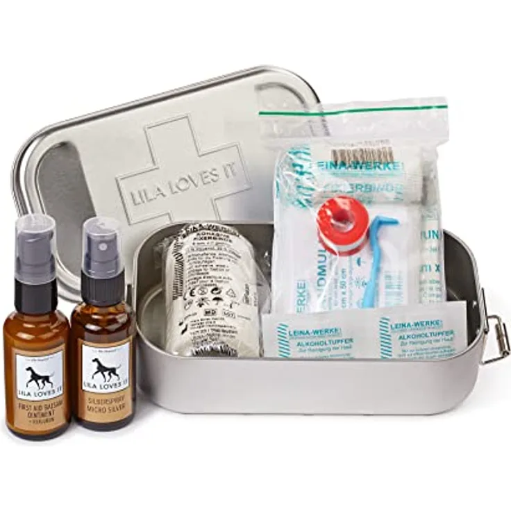 Erste-Hilfe-Set für Hunde - Verbandskasten mit First Aid Balsam und Silberspray, Verbandsmaterial, Wundkompresse und Heftpflaster-Rolle, FIRST AID BOX von LILA LOVES IT