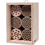dobar® 28540e Profi-Wildbienenhotel - Bienenhaus aus Holz - Massive Nisthilfe mit Papierröhrchen - Insektenhotel für Maskenbiene/Mauerbiene/Seidenbiene - 16 x 12,5 x 23 cm - Natur