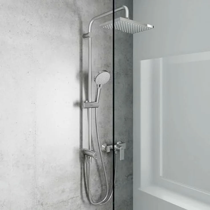 hansgrohe Vernis Shape Duschsystem 230, Duschsystem mit 1 Strahlart und chromfarbener Oberfläche, komfortable Handbrause und verstellbare Kopfbrause – Bild 2