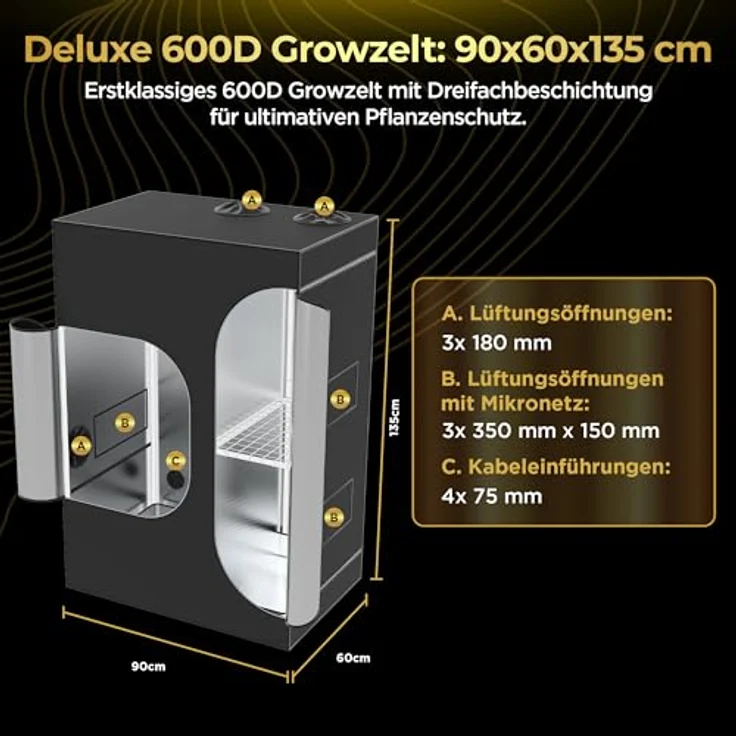 THE HOOKAH Deluxe D600 Grow Box Growzelt - 2-in-1 Modell, 150x120x200 cm, weiß – Bild 4
