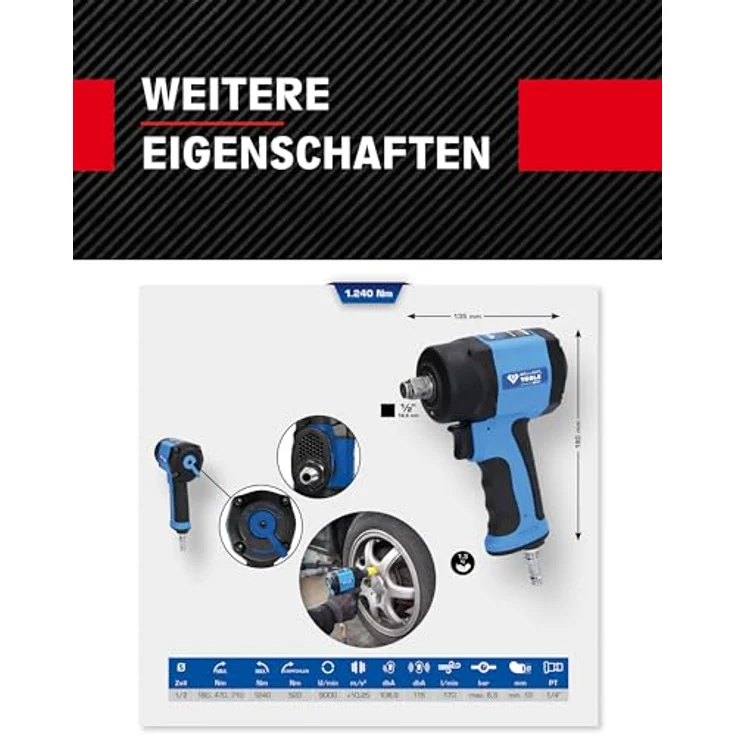 BRILLIANT TOOLS BT160400 1 1.240 Nm Powered by KS TOOLS 2 Zoll Mini-Druckluft-Schlagschrauber – Bild 4