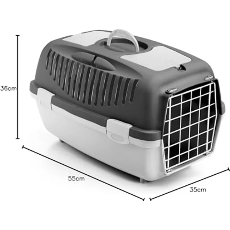 Stefanplast Gulliver 2 Transportbox für Hunde und Katzen, dunkelgrau/grau, 55x36x35 cm, mit Metalltür und Belüftungslöchern – Bild 3