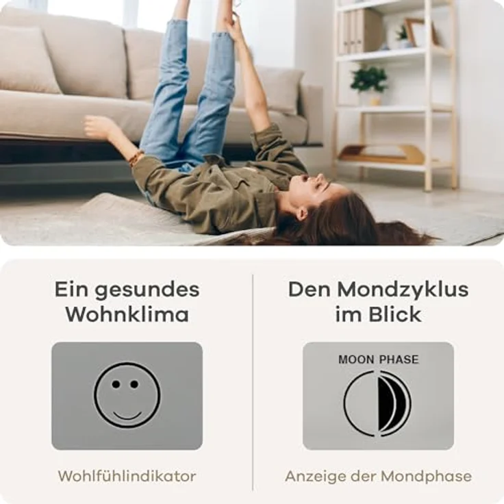 Mebus Funk-Wetterstation, digitales Innen- und Außenthermometer mit Hygrometer, Wettervorhersage und Mondphasenanzeige, schwarz – Bild 6