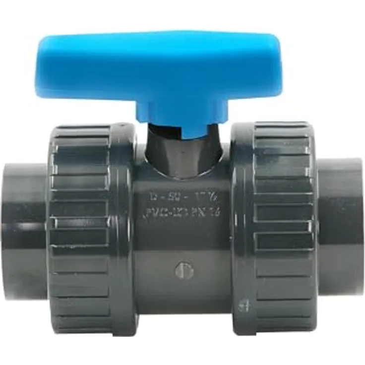 HAF PVC 2 Wege Kugelhahn, 2" Innengewinde x Innengewinde, grauer Absperrhahn aus PVC-U, PN16 für Pool- und Teichbau
