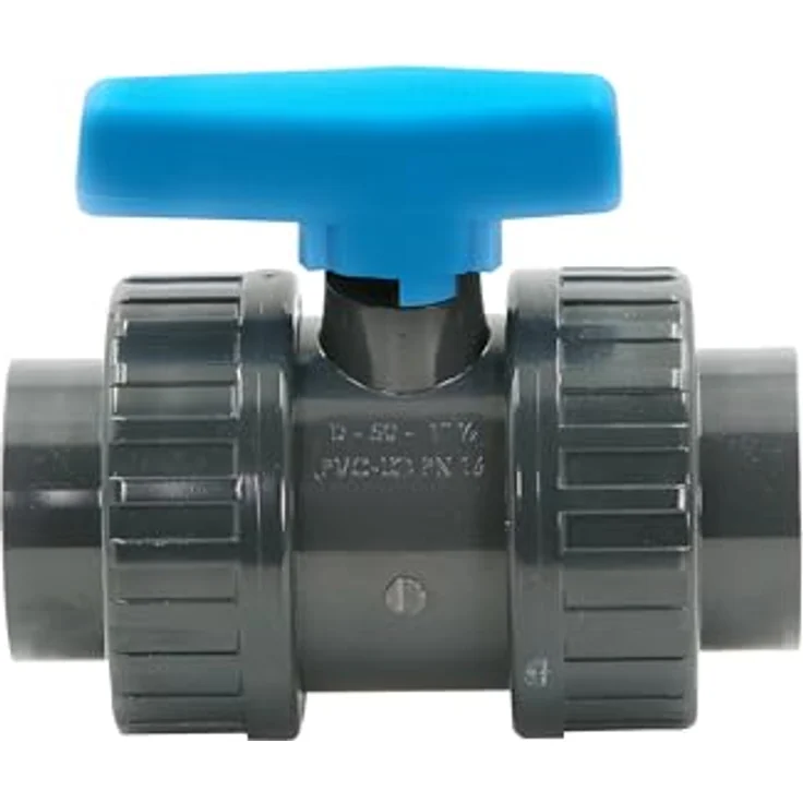 HAF PVC 2 Wege Kugelhahn, 2" Innengewinde x Innengewinde, grauer Absperrhahn aus PVC-U, PN16 für Pool- und Teichbau – Bild 1