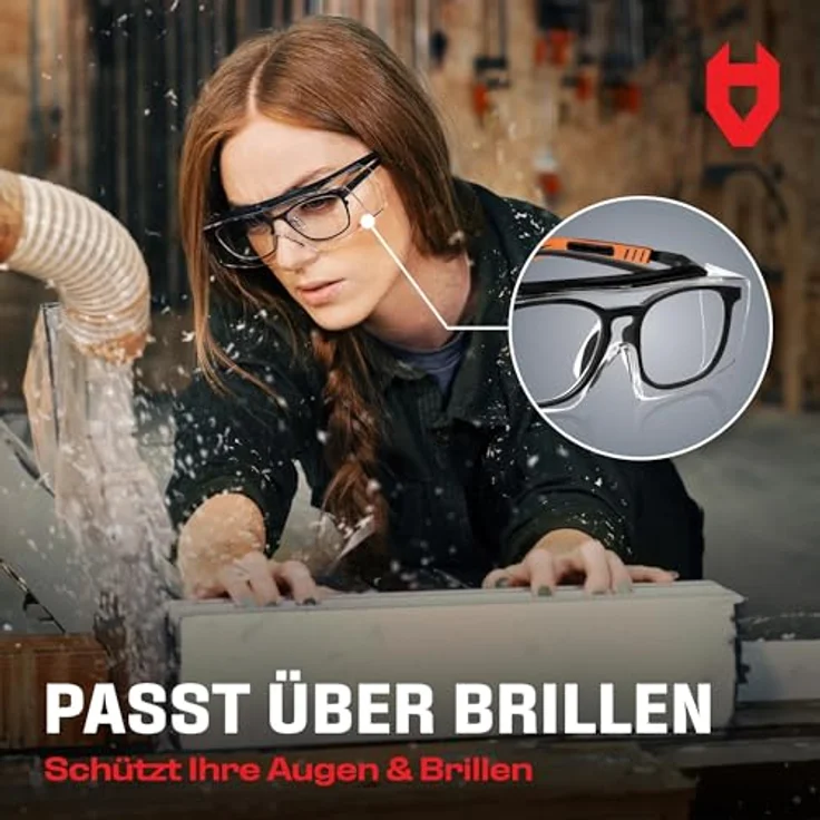 NoCry Sicherheits-Überbrille mit kratzbeständigen Gläsern, Seitenschutz, verstellbaren Bügeln, 400 UV-Schutz, schwarz-oranger Rahmen, EN166/EN170/EN172/EN175 zertifiziert – Bild 3