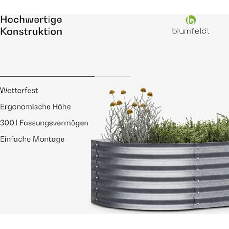 blumfeldt High Grow Extended Hochbeet - 300-l-Hochbeet aus Galvalume-Stahl, Rost- und Frostsicher, 150 x 60 x 43 cm, Halbrundes Design, Garten, Blumen, Gemüse, Einfache Montage – Bild 2