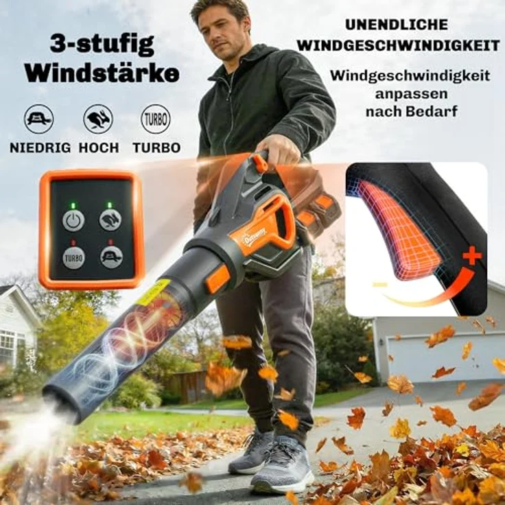 Outsunny Akku-Laubsauger 20V Kabellos mit Bürstenlosem Motor, 2x4.0Ah Akku & Ladegerät, Orange-Schwarz – Bild 5