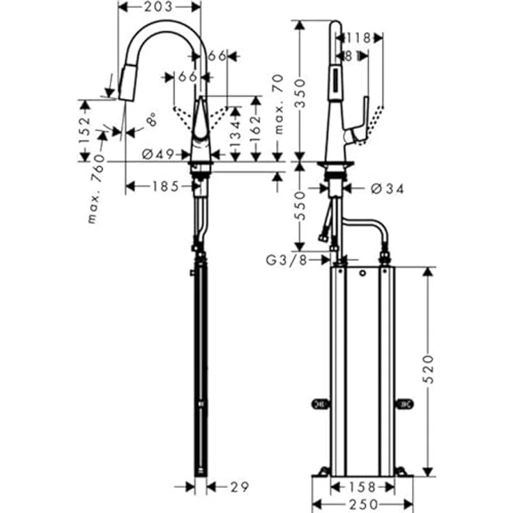 Hansgrohe Talis M51 Küchenmischer 160 2jet, Edelstahl Finish mit Ausziehbrause und sBox, schwenkbar 110°/150° – Bild 6