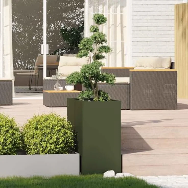 vidaXL Pflanzgefäß Olivgrün 40x80x80 cm Stahl, Hochbeet mit viel Platz und erhöhter Stabilität – Bild 4