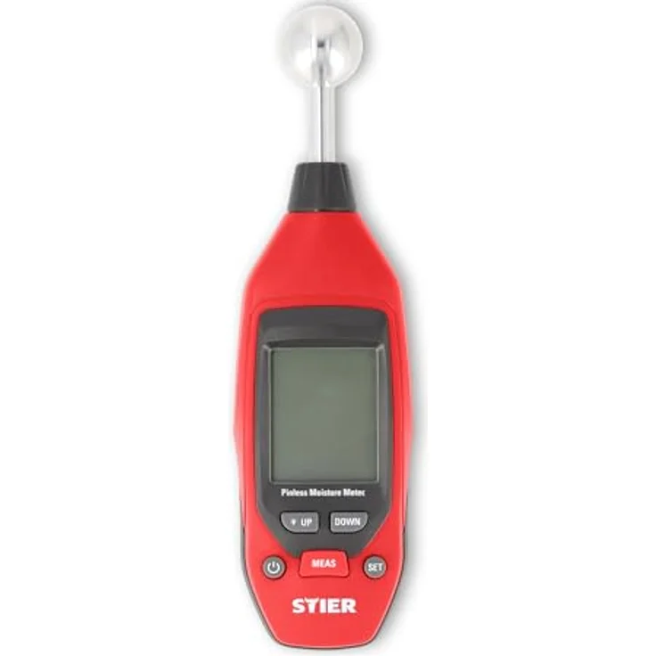 STIER Feuchtigkeitsmessgerät, bis 40 mm Tiefe, Messbereich 0-100, LCD-Display, Alarm- & Hold-Funktionen, batteriebetrieben – Bild 1