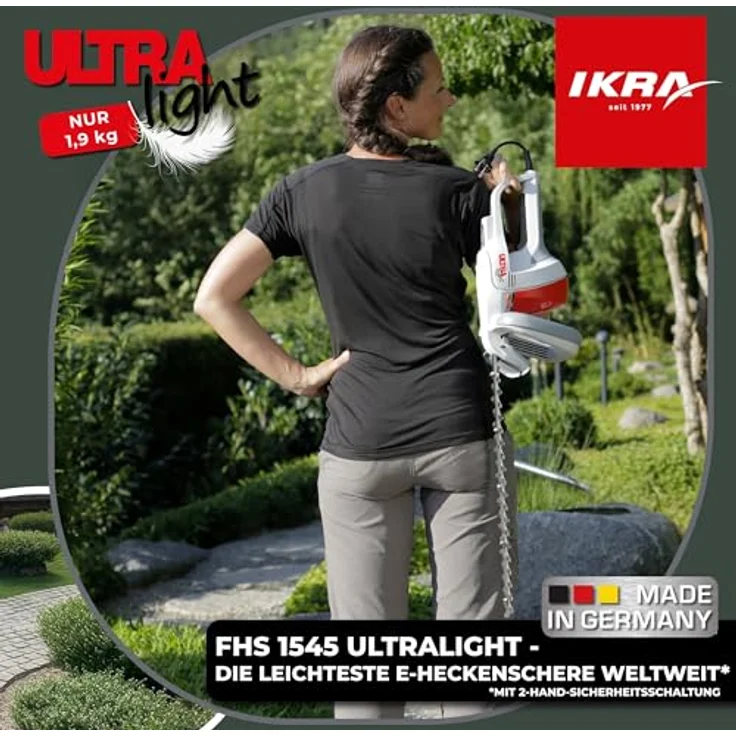 IKRA Elektro-Heckenschere FHS 1545, 450 W, 45 cm Schnittlänge, 18 mm Schnittstärke, ultraleicht mit 1,9 kg, inkl. Pflegespray – Bild 2
