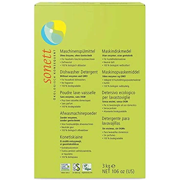 Sonett Maschinenspülmittel 3 kg, biologisch abbaubar, duftneutral, für Haushalts-Geschirrspülmaschinen – Bild 1
