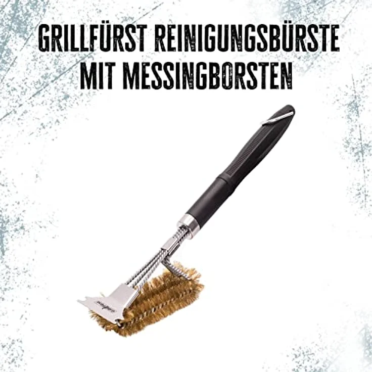 Grillfürst 2X Premium Grillbürste mit Messing Borsten, 45 cm - Grill Reinigungsbürste für Grillrost, Grillrost Bürste mit langem 3-Fach Bürstenkopf und Schaber – Bild 2