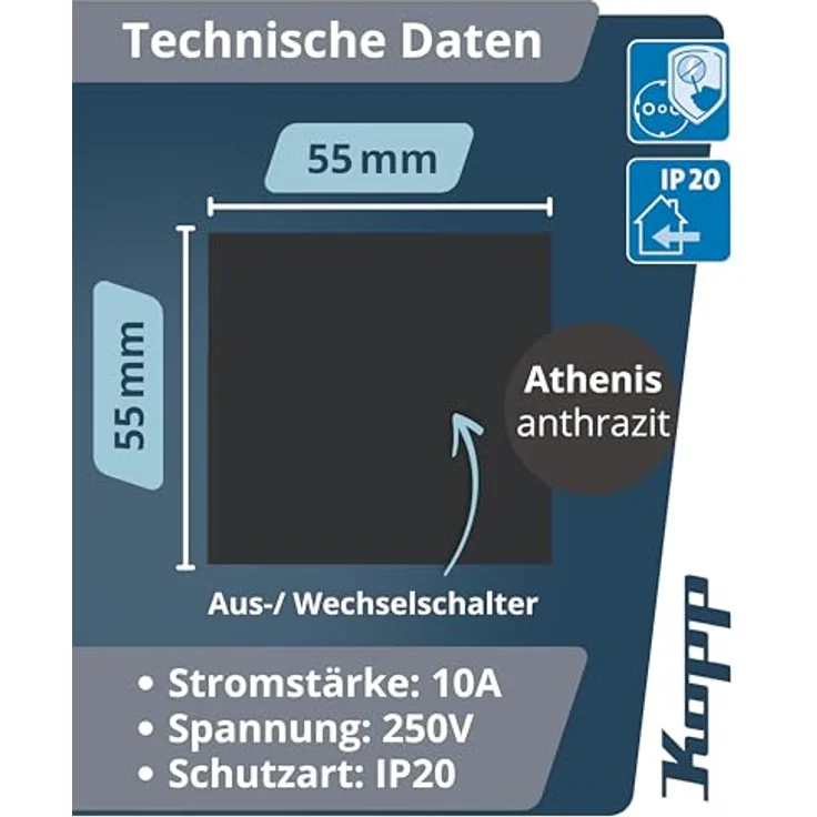 Kopp Abdeckrahmen 587615084, anthrazit, Unterputzinstallation für Wechselschalter, mit 1 Betätigungswippe aus Edelstahl – Bild 2