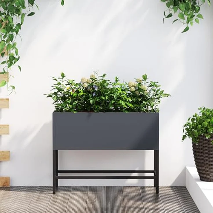 vidaXL Hochbeet, rechteckiges Pflanzgefäß aus anthrazitfarbenem Stahl, 60x26x45 cm, für Innen und Außen – Bild 2