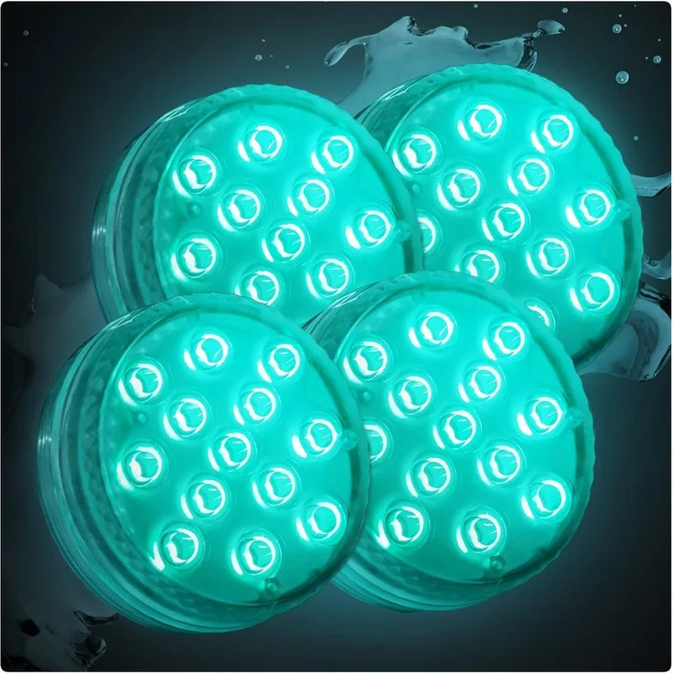 PRECORN LED Whirlpoolleuchte 4er Set, batteriebetriebene Unterwasserbeleuchtung mit 13 farbwechselnden LEDs, Fernbedienung, verschiedene Anwendungen